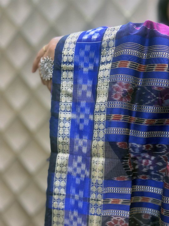 DARK PINK AND ELECTRIC BLUE PASAPALI SAMBALPURI  PATA SAREE